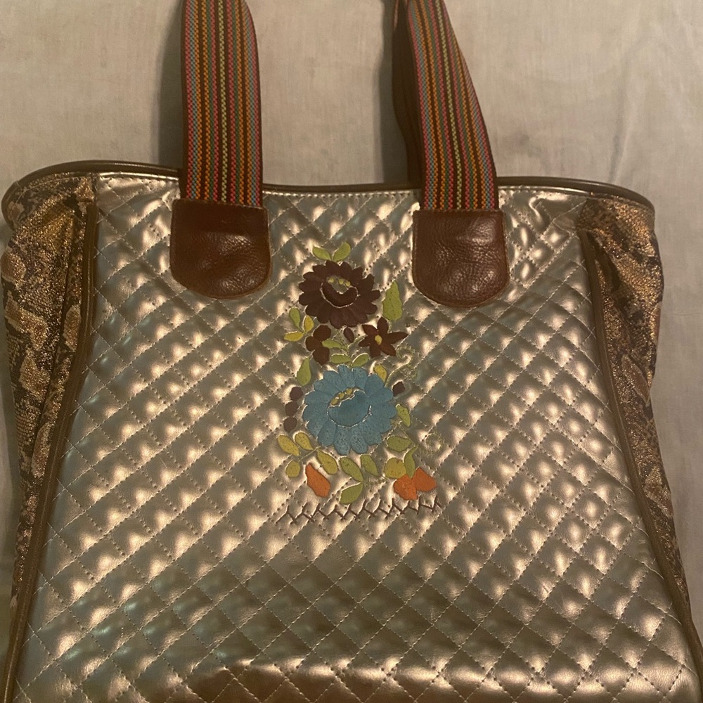 Consuela Austin embroidered quilted animal print tote